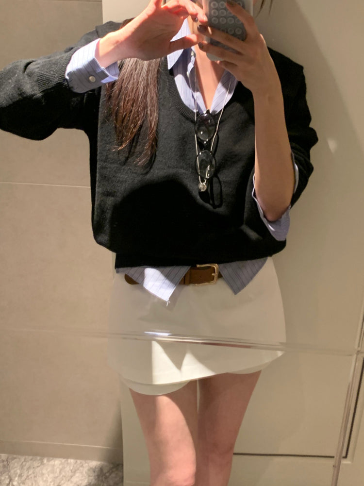美色U領線細節針織上衣