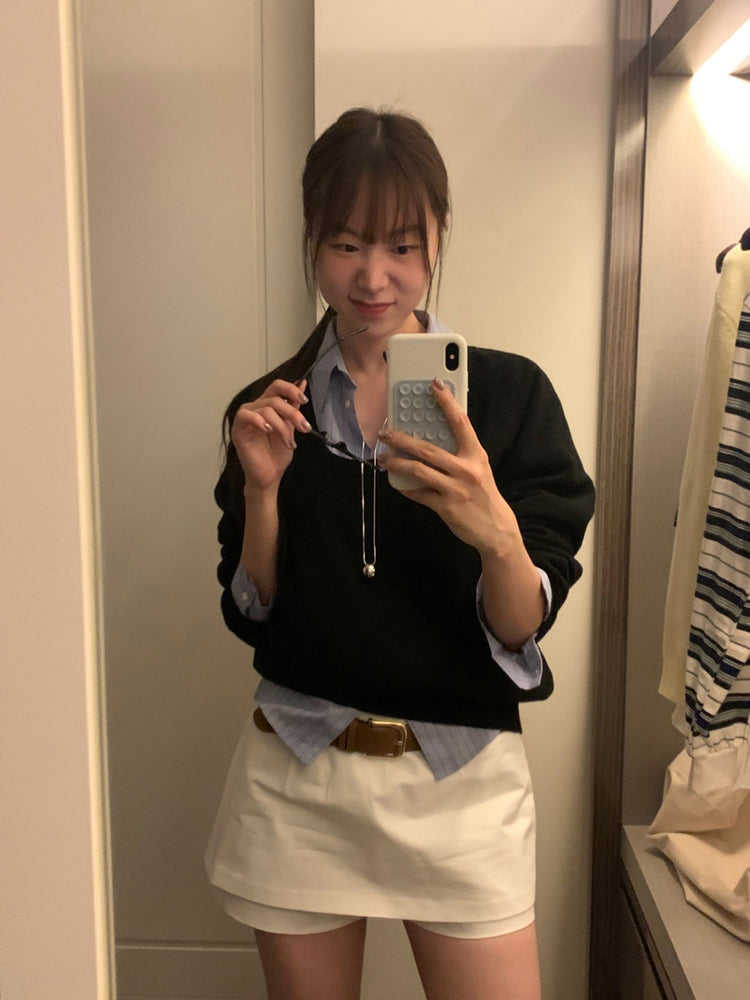 美色U領線細節針織上衣