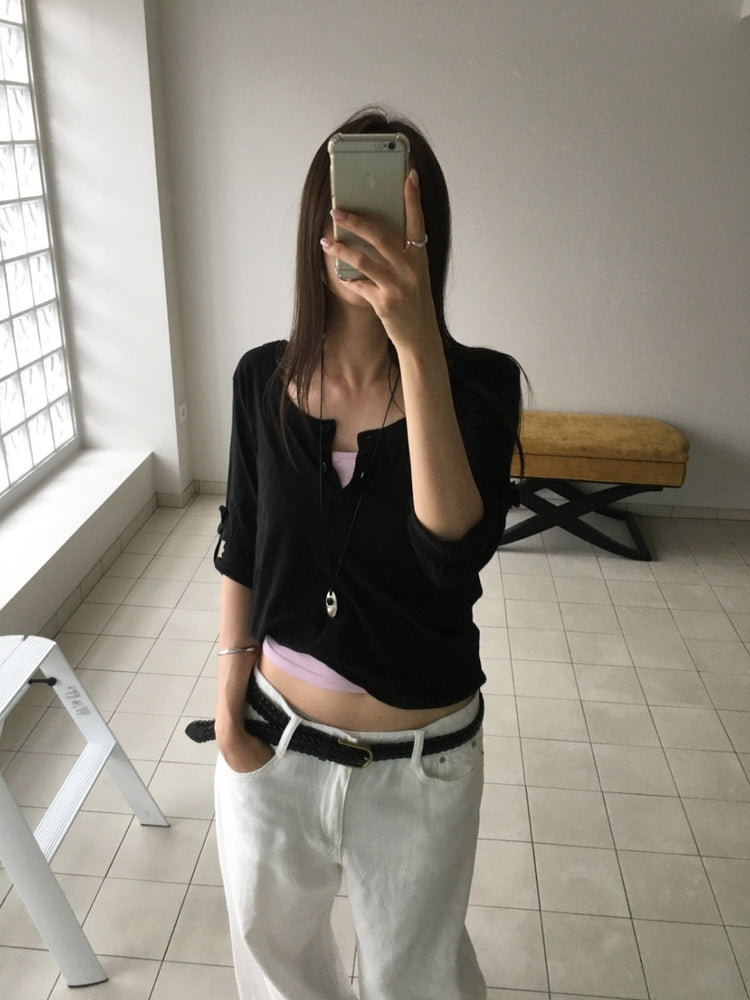 美色亨利領反折袖細節上衣