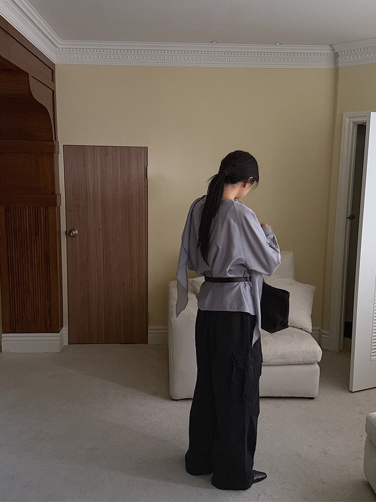 霧光澤垂領圍巾襯衫