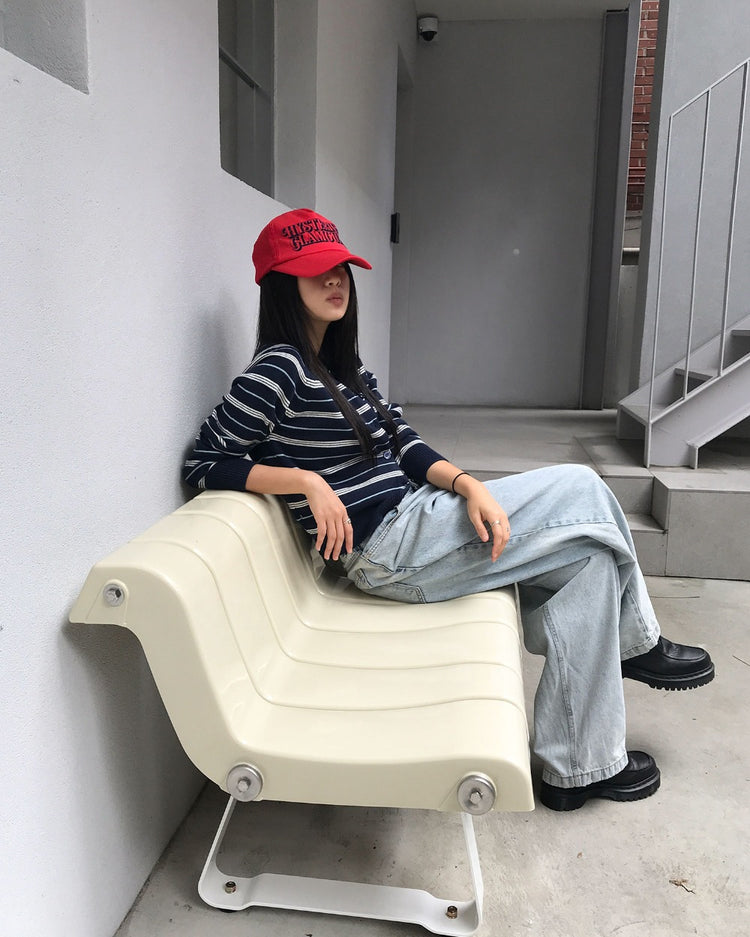 美色條紋排鈕針織外套