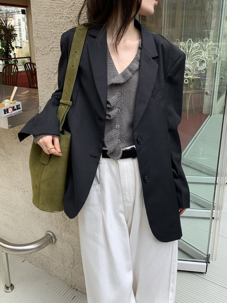 荷葉邊細節排鈕針織外套