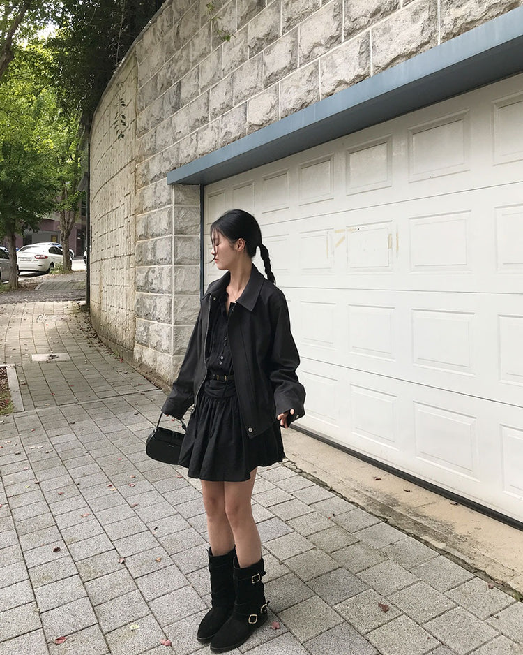 美色銀標細節翻領外套