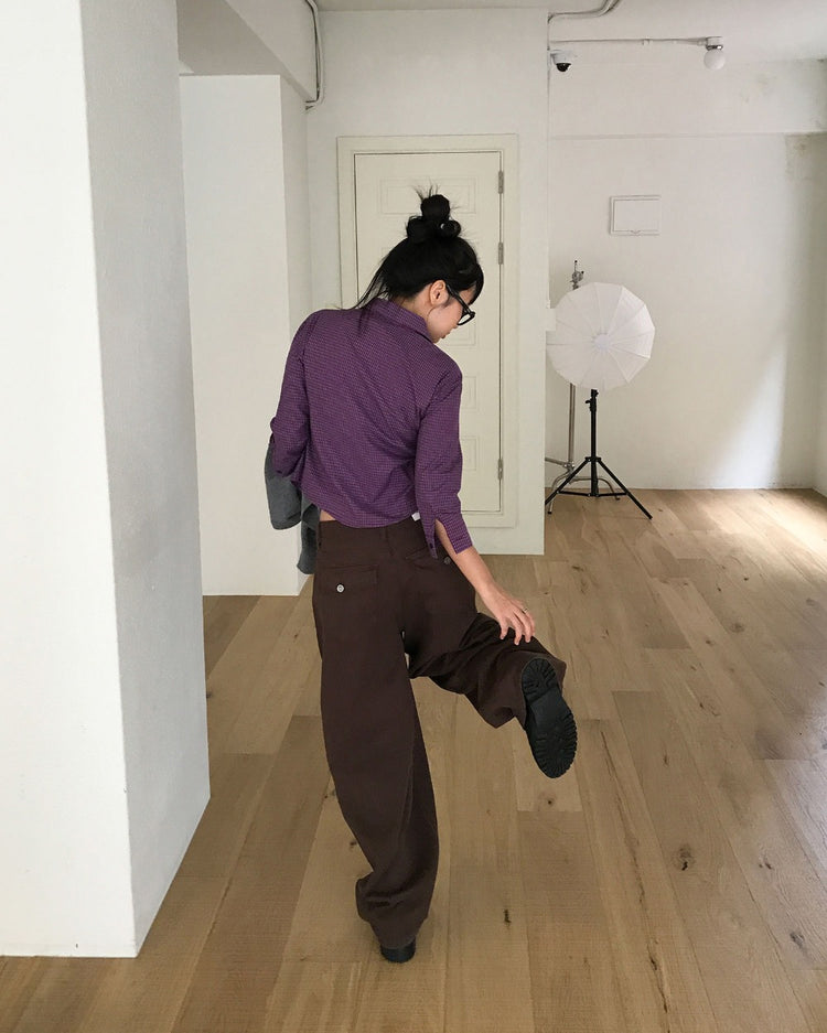 復古亮色格紋細節修腰襯衫