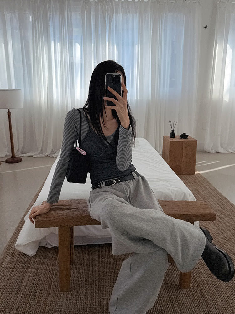 交疊蕾絲捲邊細節背心