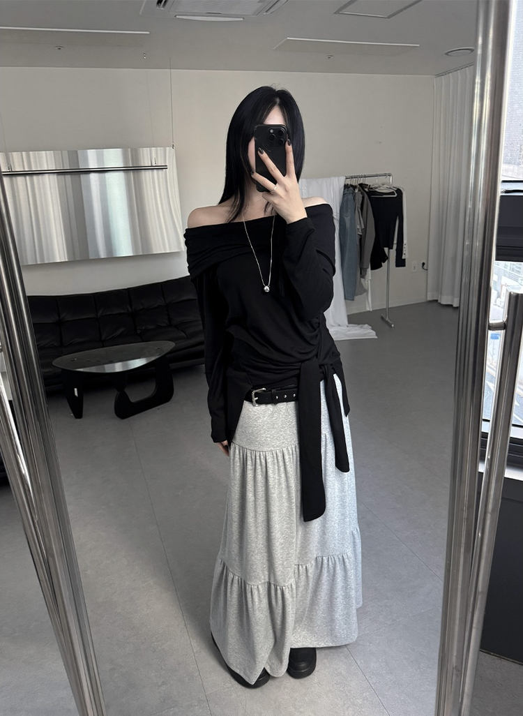 美肩綁帶修腰連帽上衣