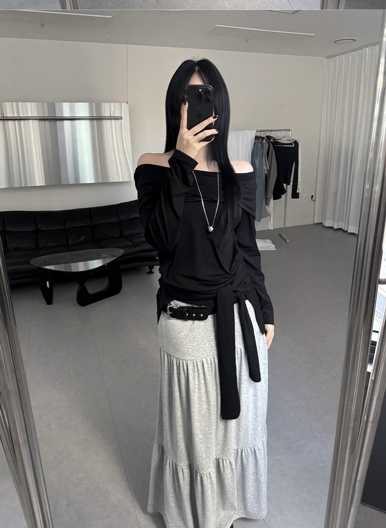 美肩綁帶修腰連帽上衣