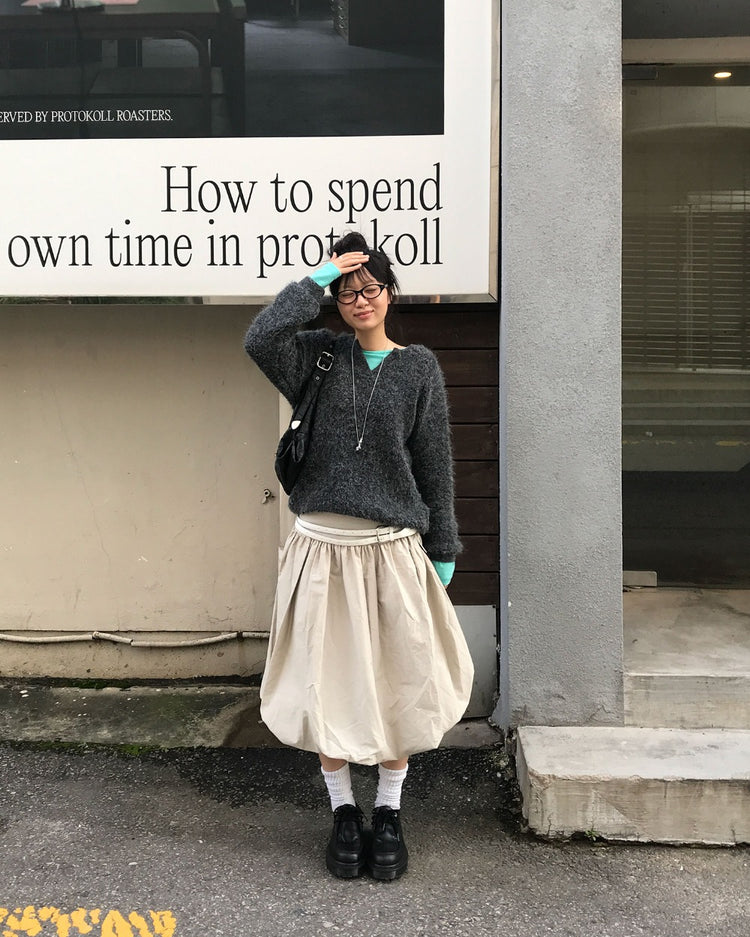 寬腰頭泡泡中裙