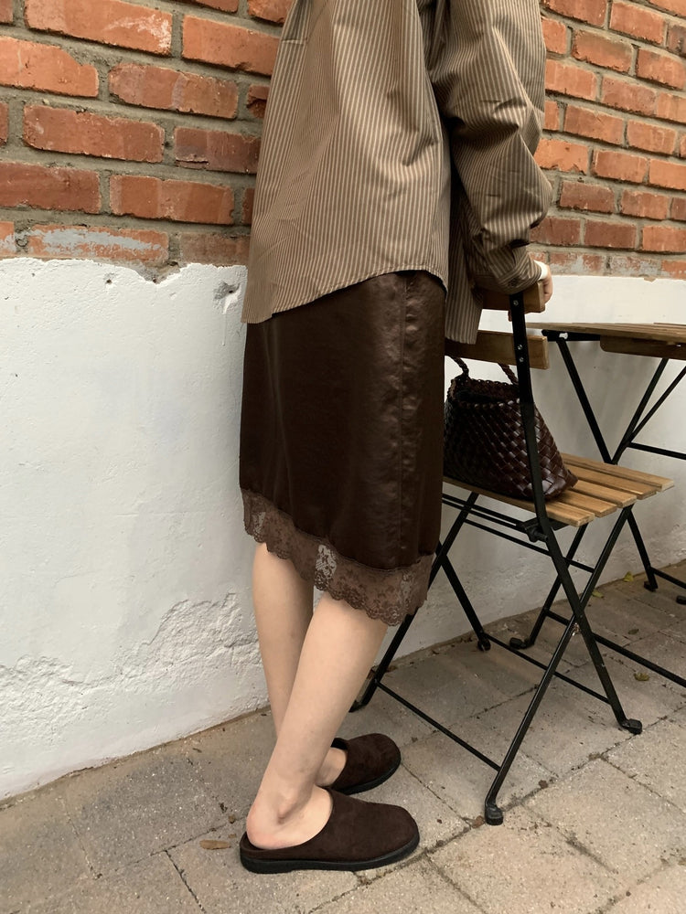 美色光澤蕾絲細節中裙