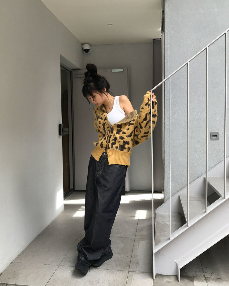 豹紋紋理細節針織外套
