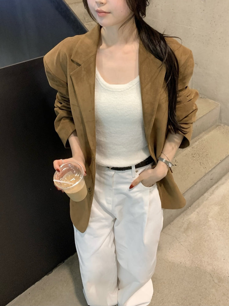 U領圈毛質感針織上衣