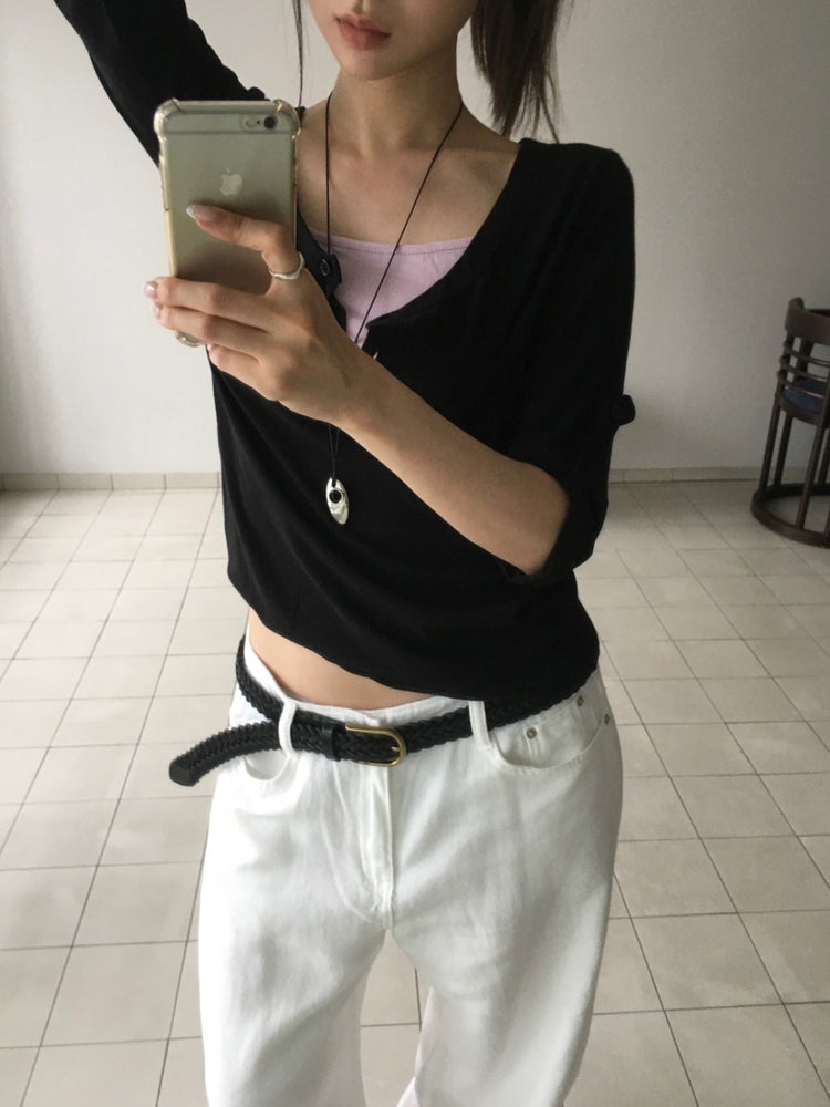 美色亨利領反折袖細節上衣