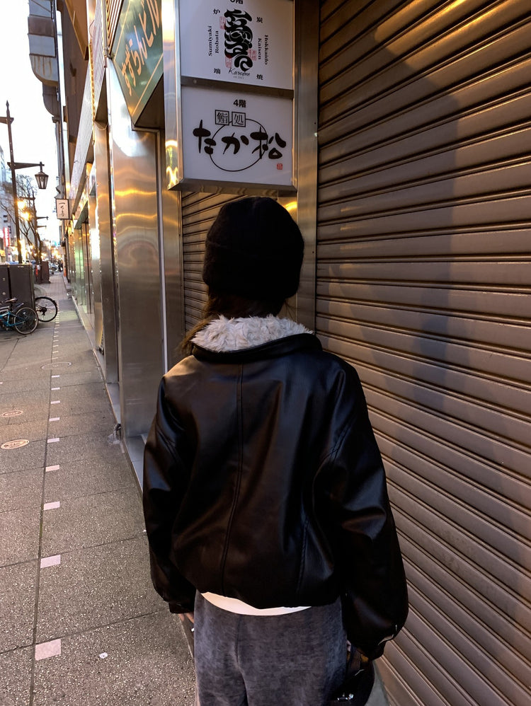 深V毛毛翻領皮外套