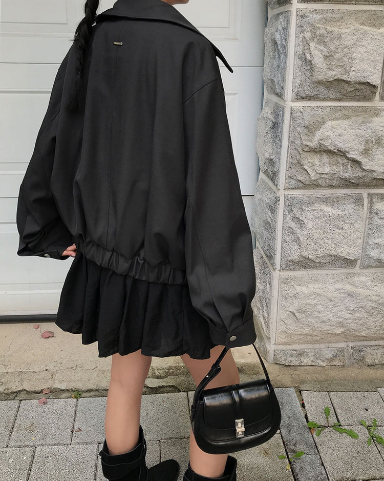 美色銀標細節翻領外套