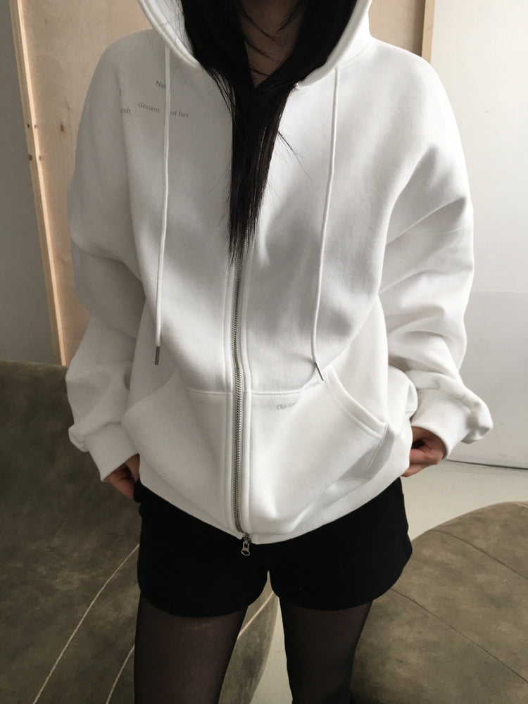 印花細節雙拉鏈連帽外套