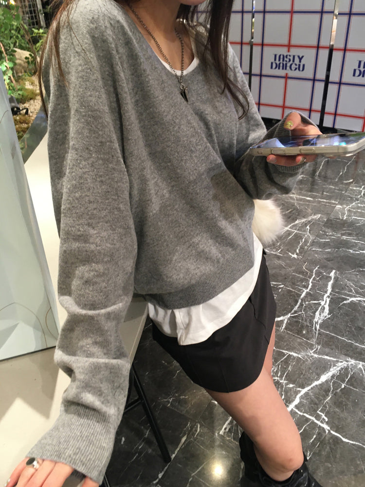 美色U領線細節針織上衣