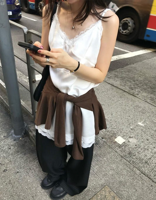 霧光澤胸線蕾絲邊細節連身裙