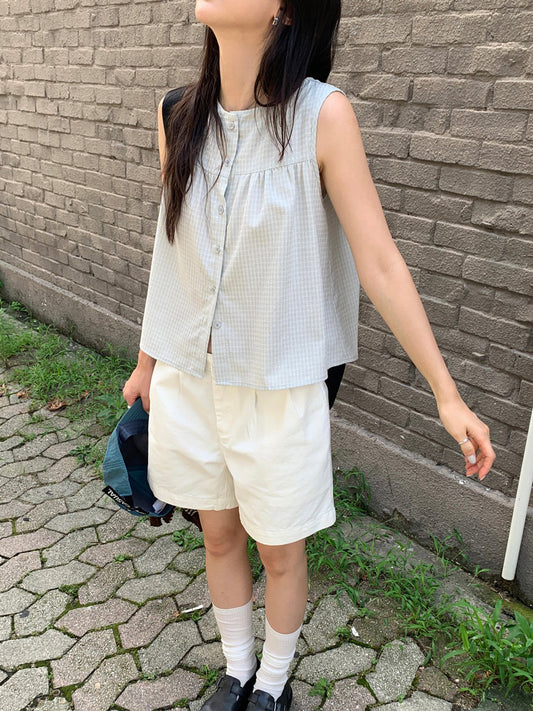 泡泡格紋紋理寬鬆排鈕背心