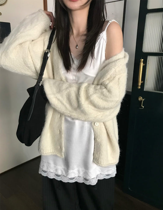 暗菱格紋理針織外套