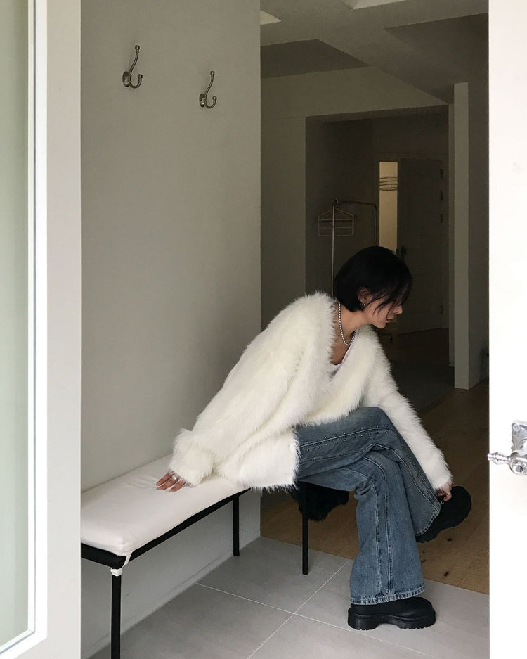 弧壓線側鉚釘細節牛仔褲