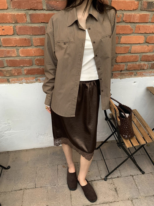 美色光澤蕾絲細節中裙