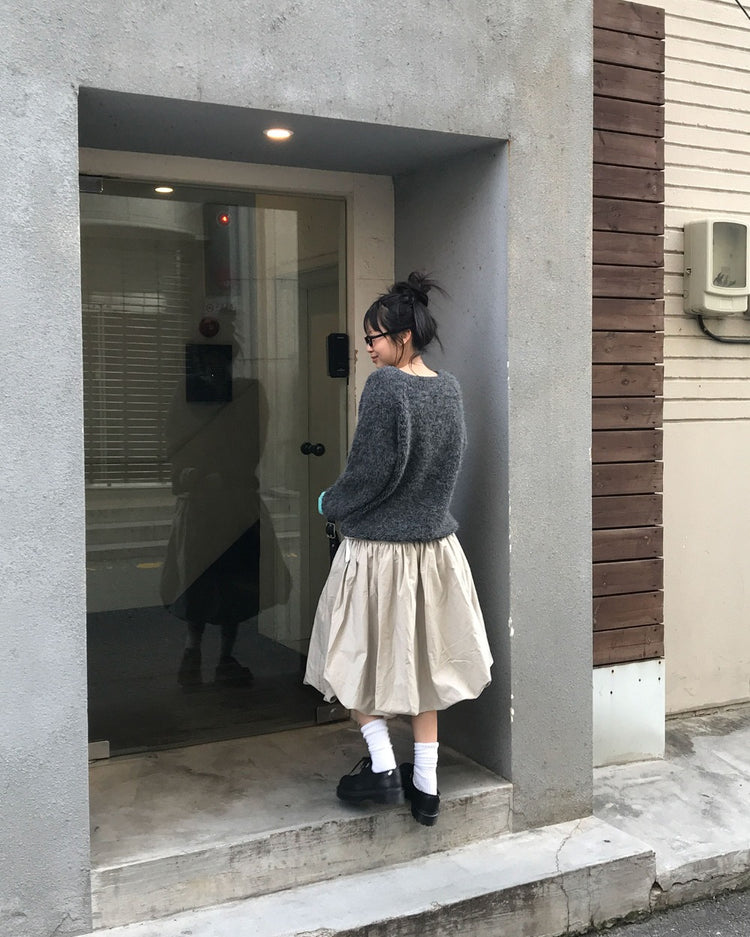 寬腰頭泡泡中裙