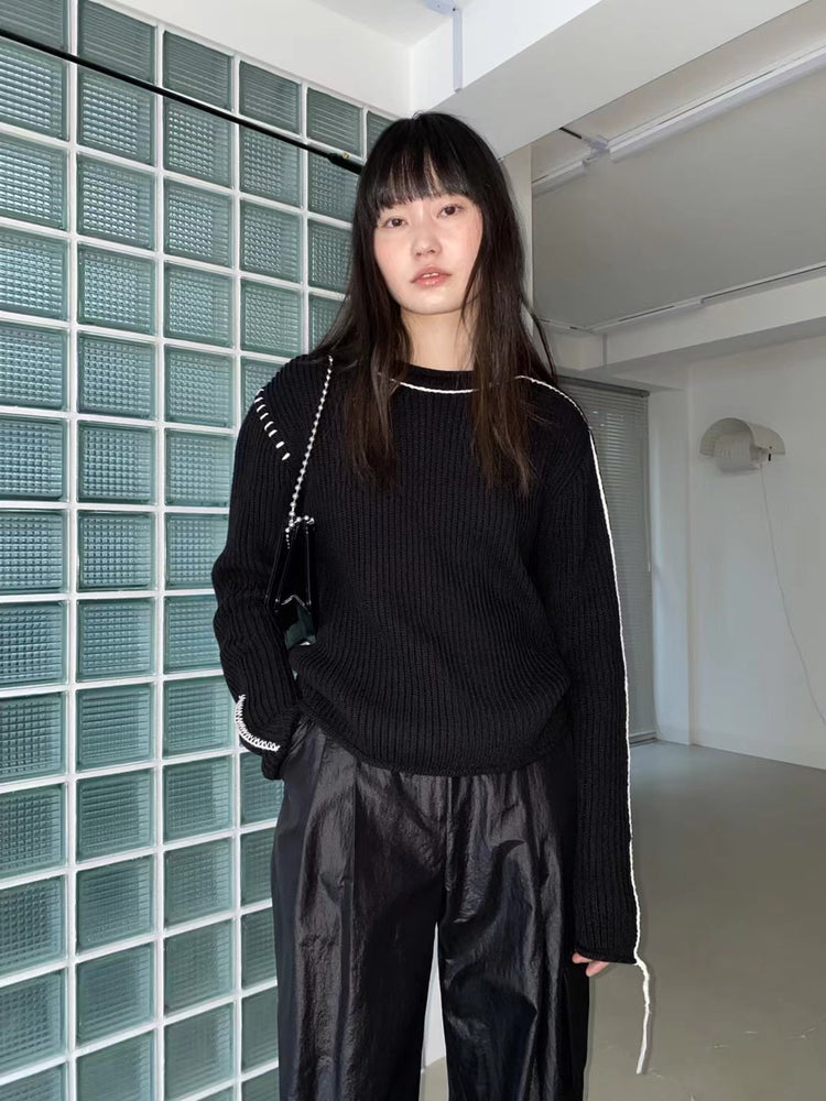 (現)高質撞色線條設計感毛衣
